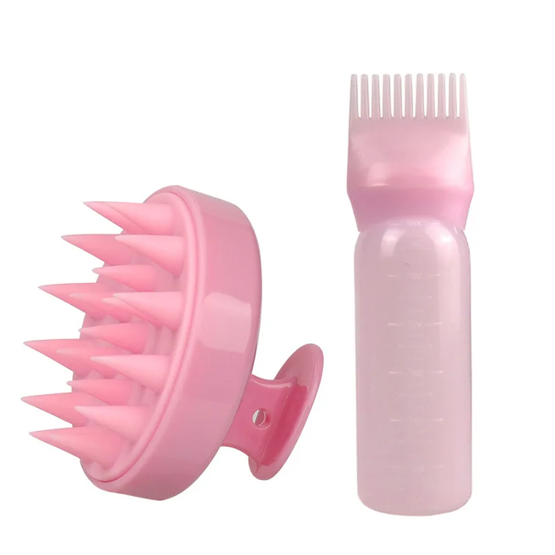 2pcs Hair Dye Refillable Bottle Applicator Comb Root Comb Applicator Bottle with Shampoo Brush Scalp Hairdressing Coloring Tools