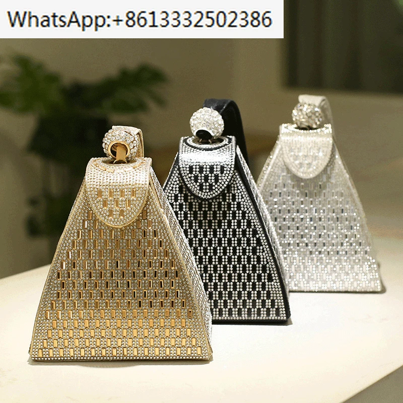 2024 rhinestone bag net red diamond-encrusted dinner bag handbag personalized triangle bag