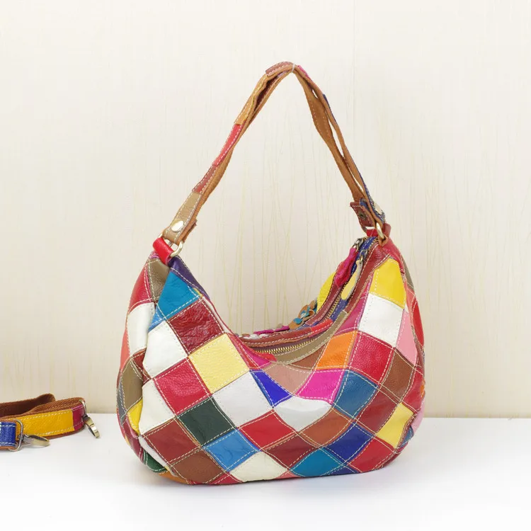 2024 New Fashionable Contrast Color Flower Splicing Leather Dumpling Bag Women's Single Shoulder Slant Cross Genuine Leather Bag