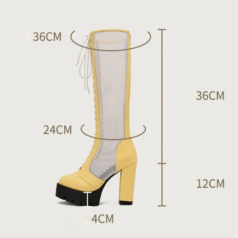 SIMLOVEYO Female Knee High Boots Round Toe Chunky Heels 12cm Platform 4cm Zipper Lace Up Mixed Color 47 48 49 50 Dating Bota