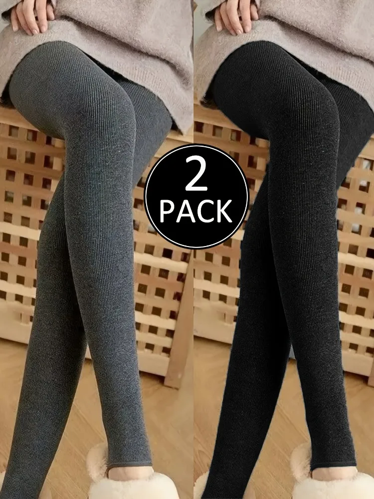 2PC Women's Solid Color Leggings Casual Long Pants Soft and Comfortable Fabric High Elasticity Tights