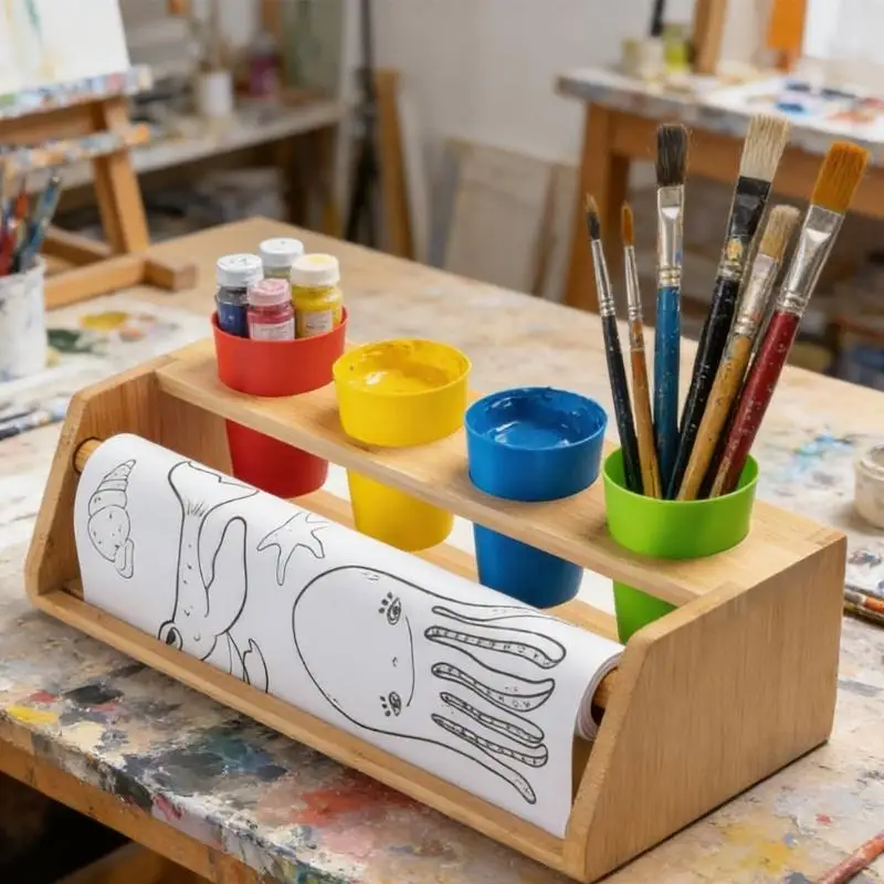 Paper Roll Dispenser Natural Bamboos Drawing Easel For Children Height Adjustable Perfect For Artists And Creative Play Y5GB