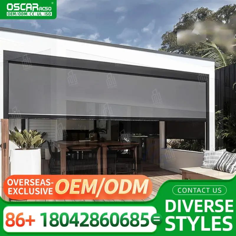 Electric Automatic Ultra Wide High Motorized Outdoor Windproof Zip Screen Blinds for Patio Balcony Garden Rolling Blind