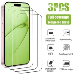 3Pcs HD Tempered Glass For IPhone 16 15 14 13 Pro Max 13 Mini Screen Protector For IPhone 11 12 Pro X Xr Xs Max 7 8 Plus Glass