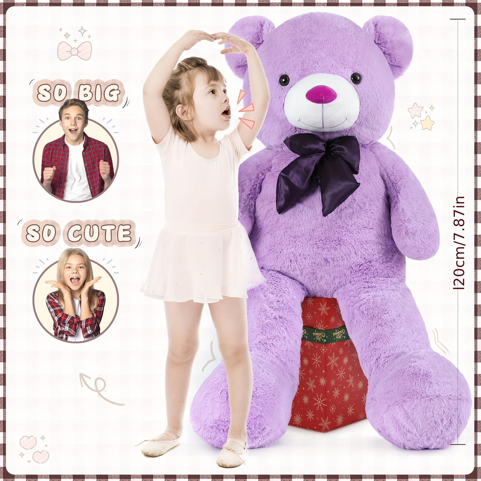 47 Inch Giant  Teddy Bear Plush Stuffed Animals, Purple, For Girlfriend Or Kids