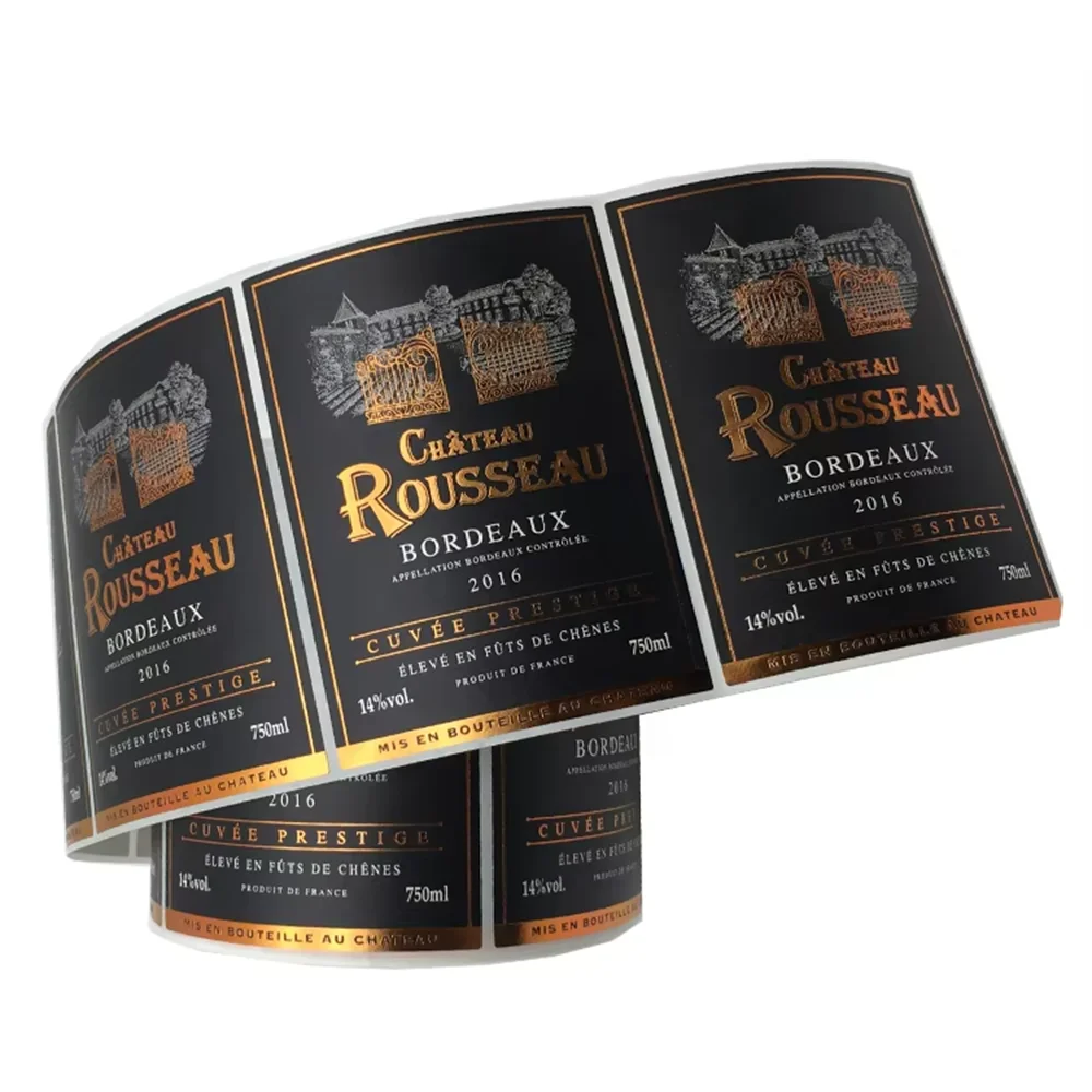 Custom Waterproof Gold Foil Wine Labels | Professional Self-Adhesive Printed Paper Stickers for Bottles