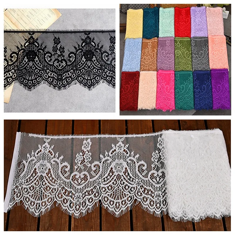 

3M Long ,20CM Wide, Colorful Eyelashes Lace Decal Embroidery Fabric, DIY Clothing, Skirt Hem, Sleeve Decoration, Splicing Fabric