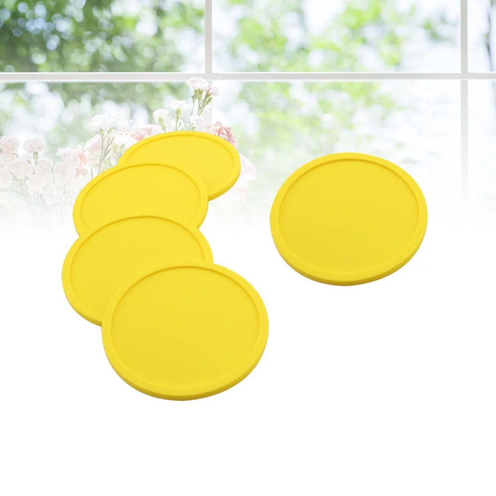 Posavasos de silicona para bebidas, almohadilla segura resistente al calor para tazas frías y calientes, mantel individual de mesa de vidrio, alfombrilla antideslizante para tazas, color amarillo, 5 uds.