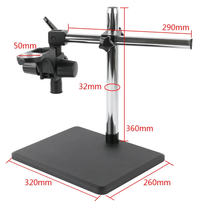 Industrial HDMI VGA USB Video Microscope Camera Adjustable Working Stand Boom Table Holder 50mm Ring + Multi Axis Metal Arm 32mm