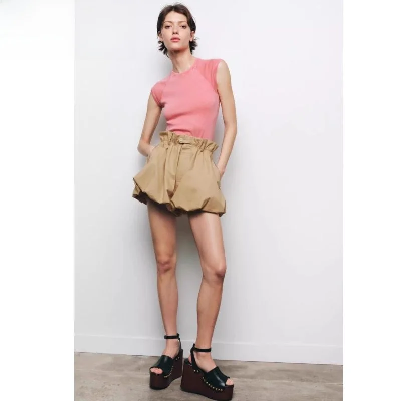 

Spring Summer New Arrival Women's Casual Balloon Pants ort 2025 Kiss High Waist Loose Fit Commute Sle ket Detail