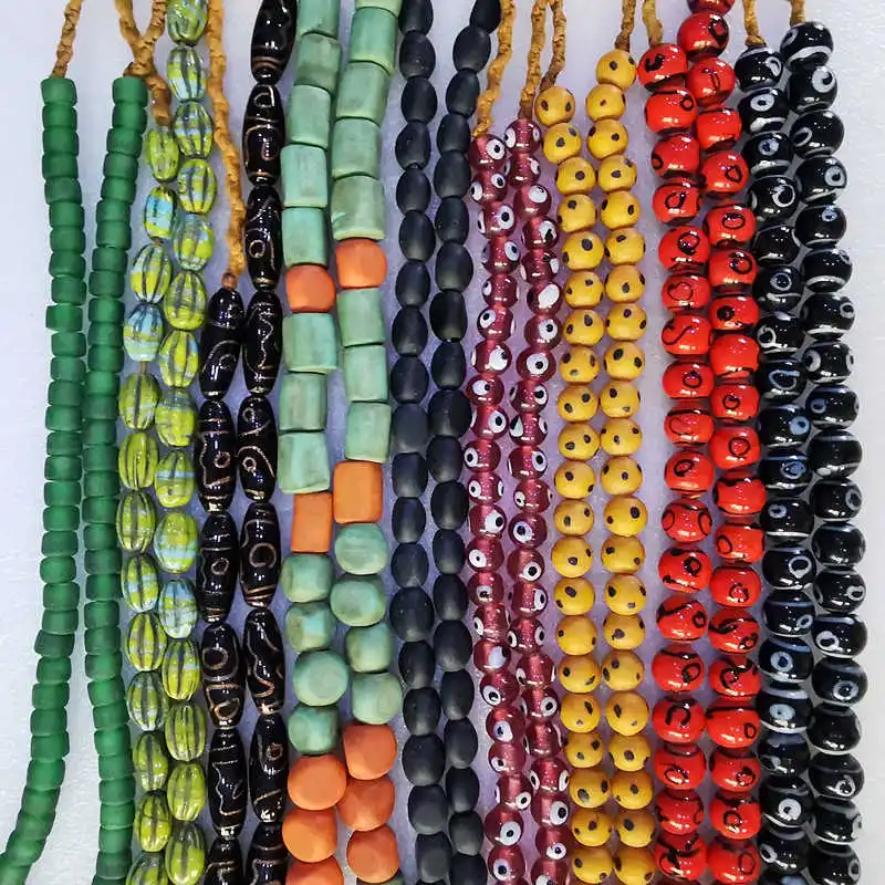 Nepal Hand Archaistic Lampwork Beaded Necklace New Trade Beads Strand TSB0012