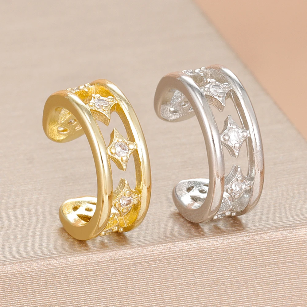 1PC Minimalist Hollow Star Zircon False Perforation Ear Clip For Woman Hypoallergenic Engagement Birthday Jewelry Gift