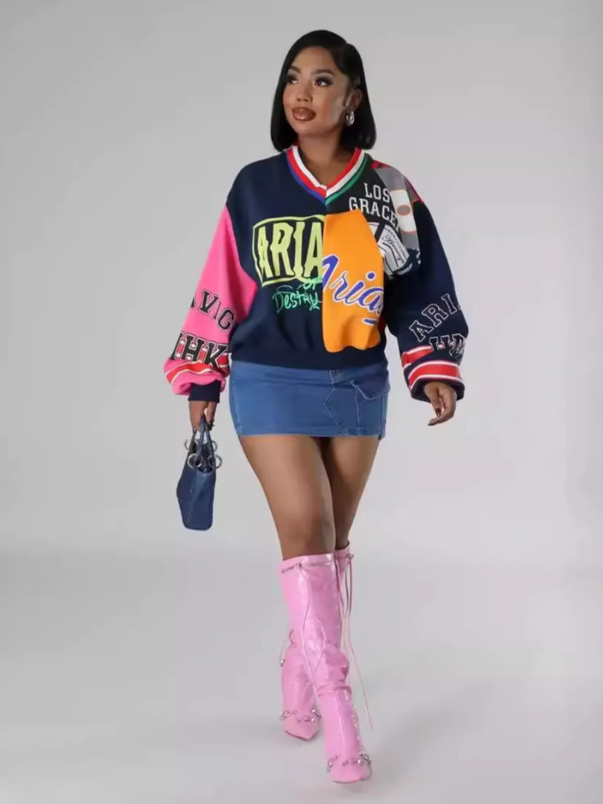 เสื้อฮู้ดพิมพ์ลายตัวอักษรตัดสีสันทันสมัยสำหรับผู้หญิง ฤดูใบไม้ร่วง ฤดูหนาว ดีไซน์ใหม่ ทรงหลวม สไตล์ลำลอง แนวสตรีท แขนยาว...