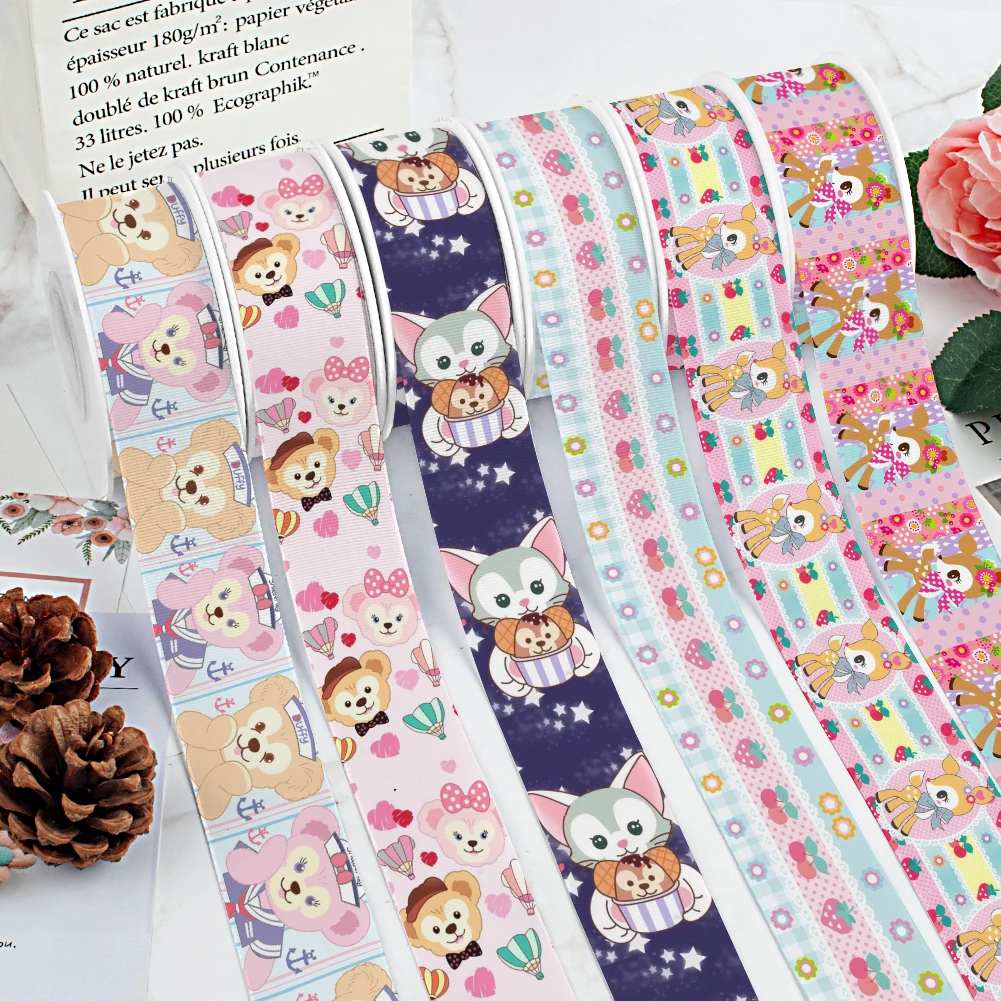 Disney Bear Japanese Cartoon Duffy Printing Grosgrain Ribbon 5Yards for DIY Hair Bows Merry Party Dec Meterials