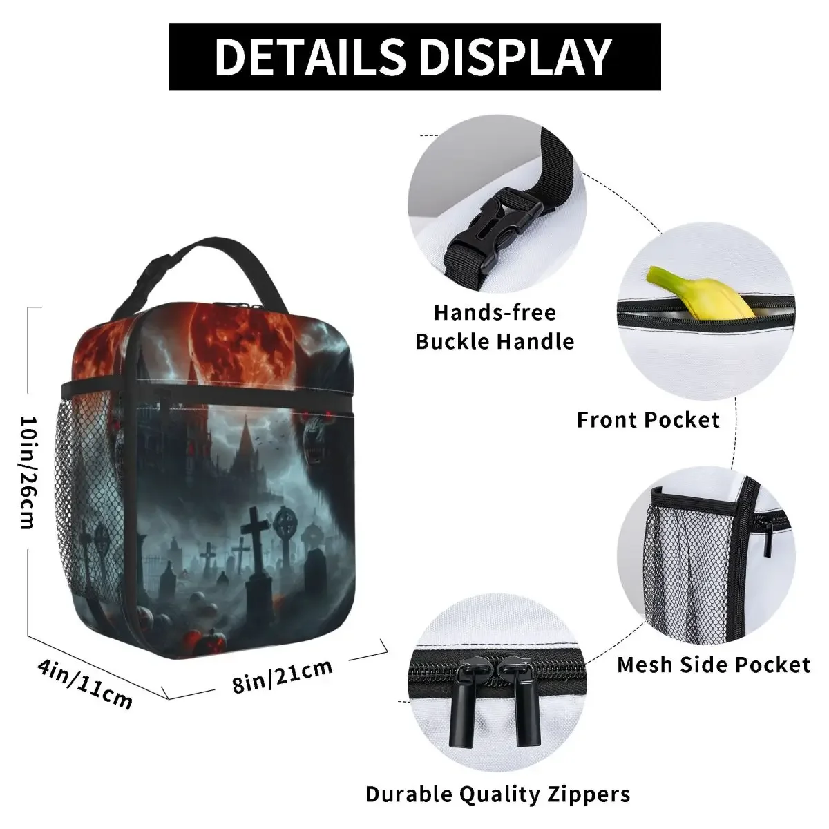 Werewolf With Red Eyes And Red Moon Halloween Pumpkin Insulated Lunch Bag Cooler Thermal Food Box Tote Leakproof Lunch Boxes