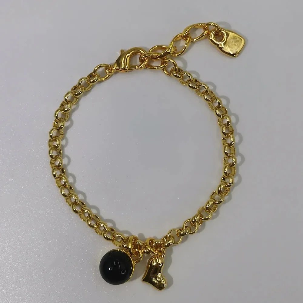 2025 Gentle and Spicy Girl Fairy Style Black Round Bead Gold Bracelet Accessories, Romantic Gift for Girlfriend