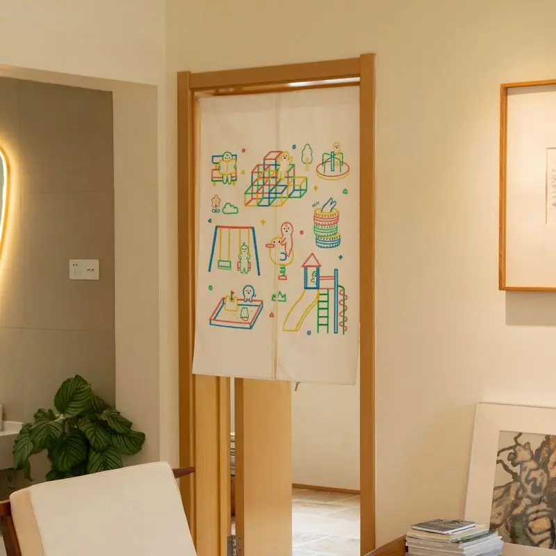 VIKAMA Children's Playground Graffiti Door Curtain Cute Bedroom Partition Curtain Non-piercing Kitchen Screen Home Decoration