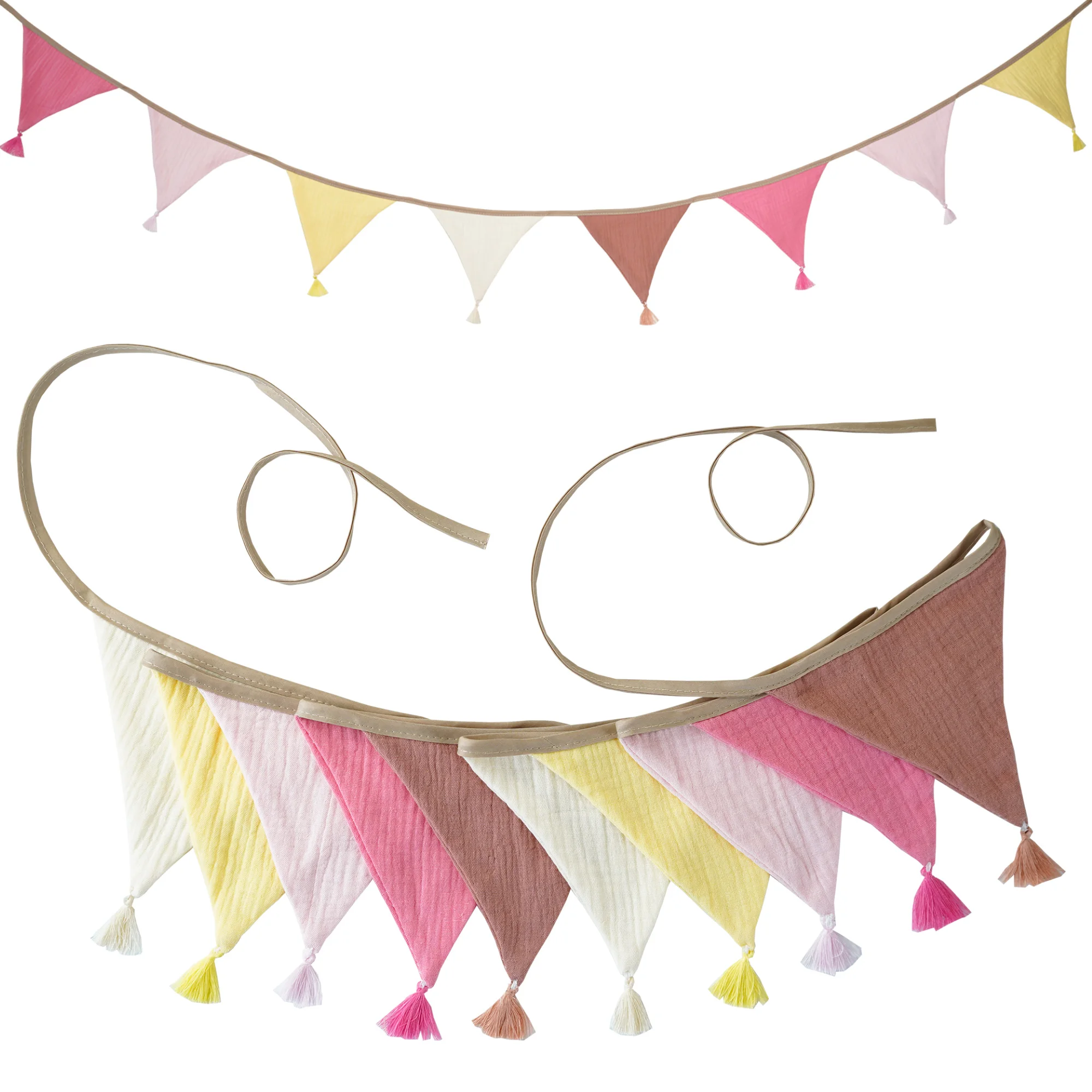 2,6 m/8,5 ft Kindergarten Süßigkeiten Stoff Wimpelkette 10 Dreieck Wimpel Flaggen mit Quasten Party Dekor Banner Baby Dusche Karneval Girlande – Detail 15