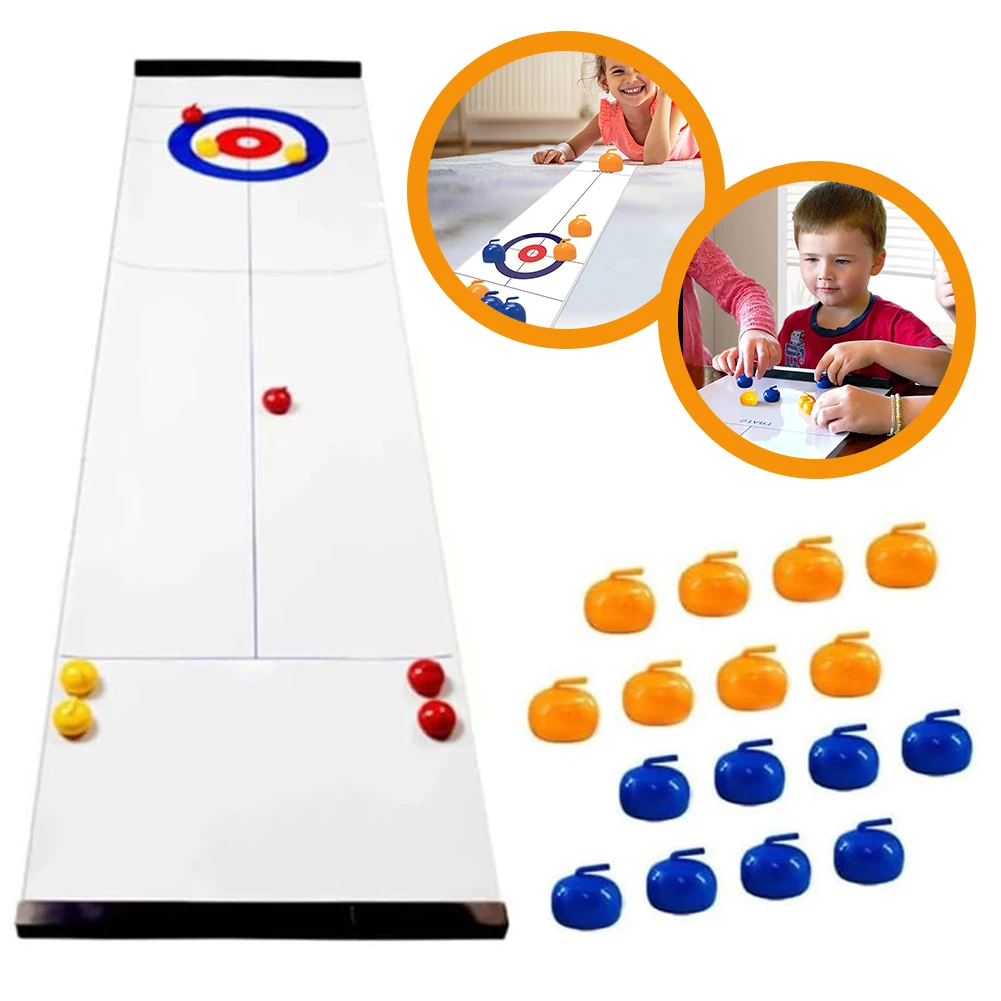 Compact Curling Family Games Hovering Curling Set with 8/16 Tabletop Curling StonesCompact Curling Board Game for Kids & Adults
