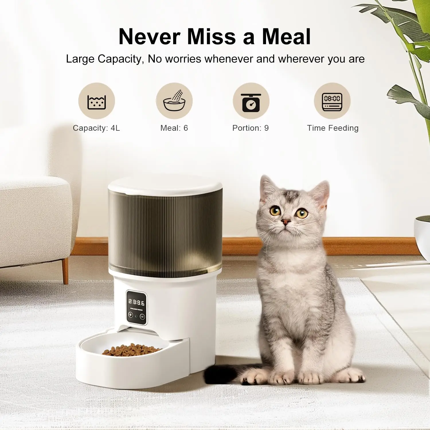 4L WiFi Automatic Pet Feeder for Cats and Dogs, Smart Food Dispenser Automatic Dog Food Dispenser with Freshness Preservation