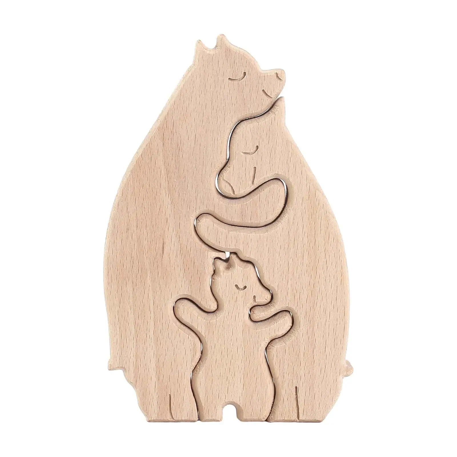 Wood Animals Ornament Hug Love Animal Statue Decor for Shelf Office Entryway