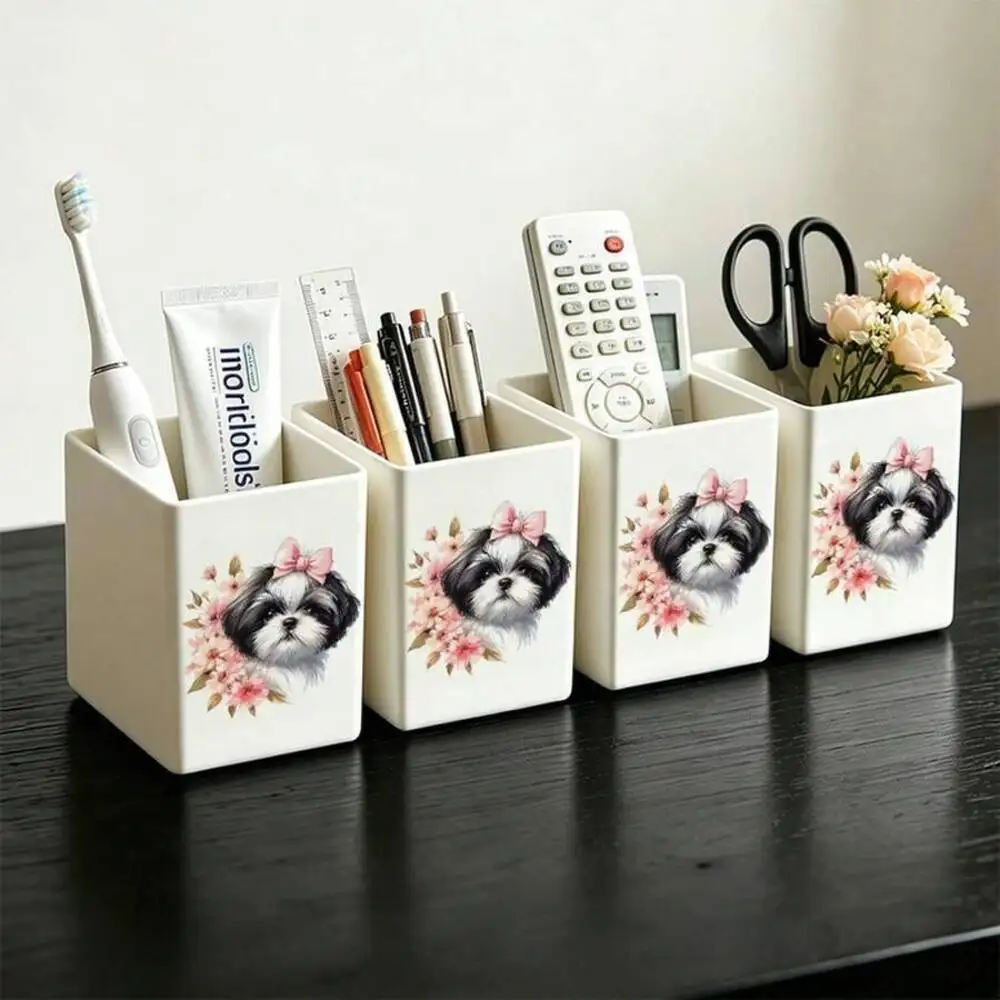 1-Piece Set, Cherry Blossom Shih Tzu Dog Design With Pink Bow, Multifunctional Box, Desktop Storage Container, Can Hold Makeup
