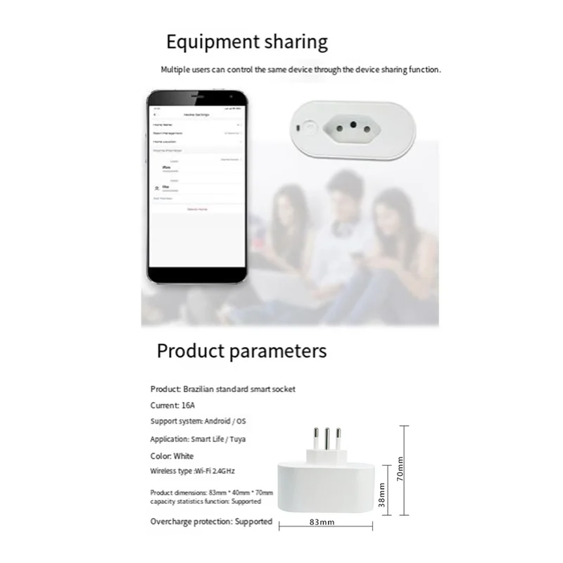 

Умная розетка AT19-Brazil, бразильская розетка, розетка WIFI, 2,4 ГГц, с монитором мощности, интеллектуальным управлением розеткой, голосом для Google Home A