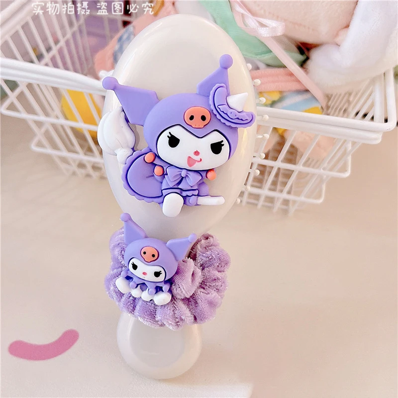 Kawaii Ins Sanrio Curly Comb with Elastic Hair Bands Cartoon Pochacco Edge Brush Scalp Massager Cute Hair Accessories for Girls