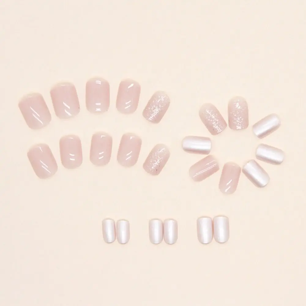 Short False Nails Fashion French Round Nail Tips Pink Full Cover Fake Nails for Salon