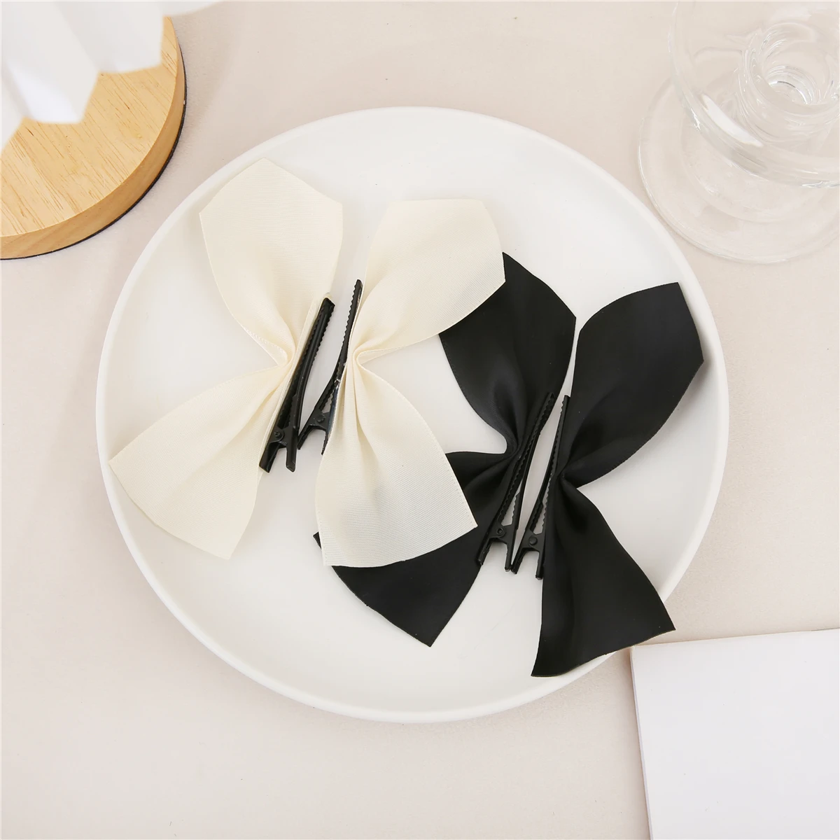 Black White Ribbon Hair Bows Clips Vintage Bowknot Side Hairpin Cute Girls Barrettes Headdress Hair Accessories for Women