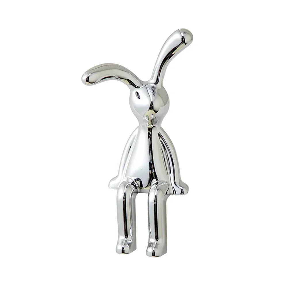 1pc Long-eared Rabbit Cartoon Animal Ornaments Silver Cute Car Interior Center Console Decoration Personality Accessories