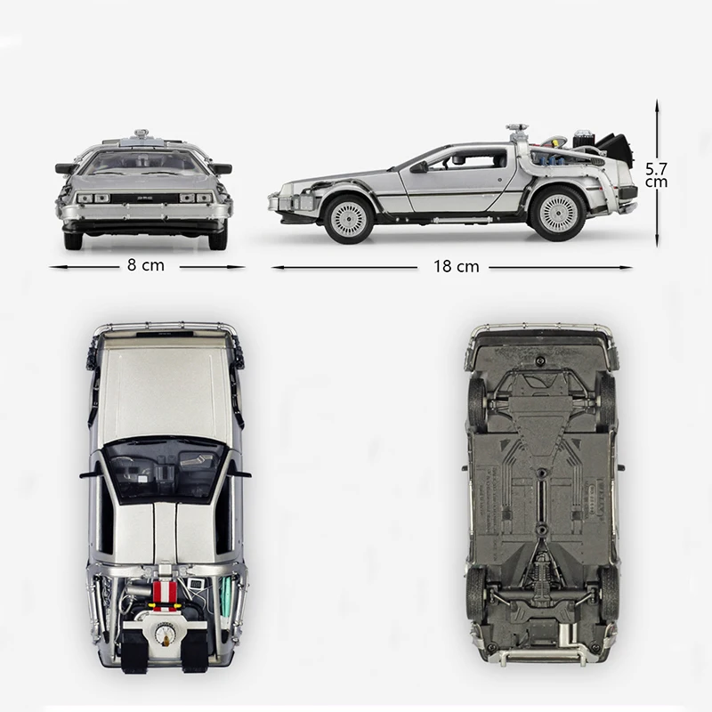 Welly 1:24 DMC-12 Delorean العودة إلى المستقبل آلة الزمن دييكاست سبيكة نموذج سيارة سيارة معدنية للطفل الصبي لعبة هدية جمع