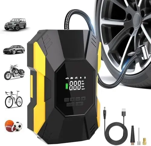 

Portable Air Compressor for Car Tires, 150PSI Cordless Pump with Digital Gauge, Fast Inflation for Cars & Bikes