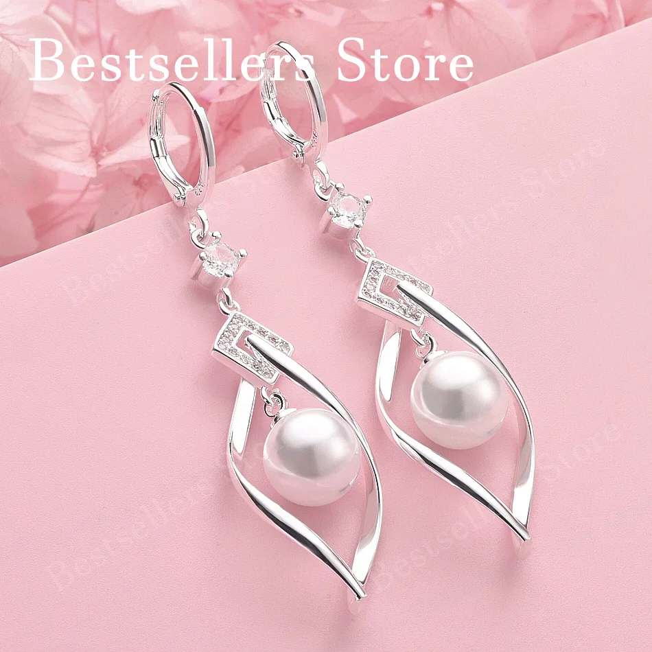 Charming 925 Sterling Silver Exquisite Twisted Leaf Wrapped Pearl Earrings for Women, Fashionable Wedding Party Jewelry