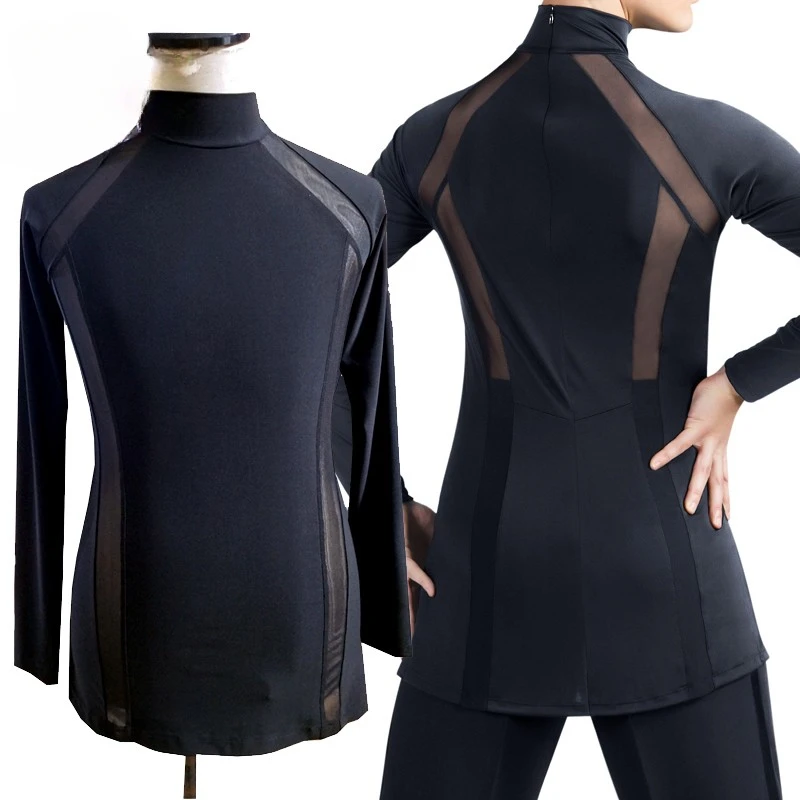 Men High Neck Latin Dance Tops New Mesh Splicing Competition Shirts Long Sleeve Top Practice Dance Suit Ballroom Dance Costumes