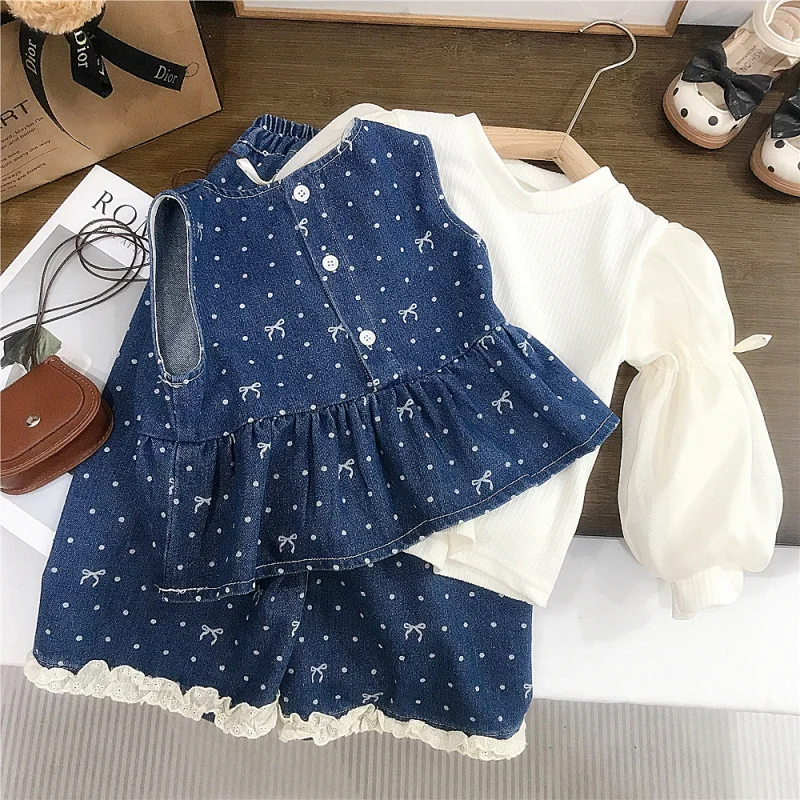 

Girls' Outfit Autumn New Fashionable Children's Clothing Baby Denim Three-Piece Set Spring Autumn Children's Clothes