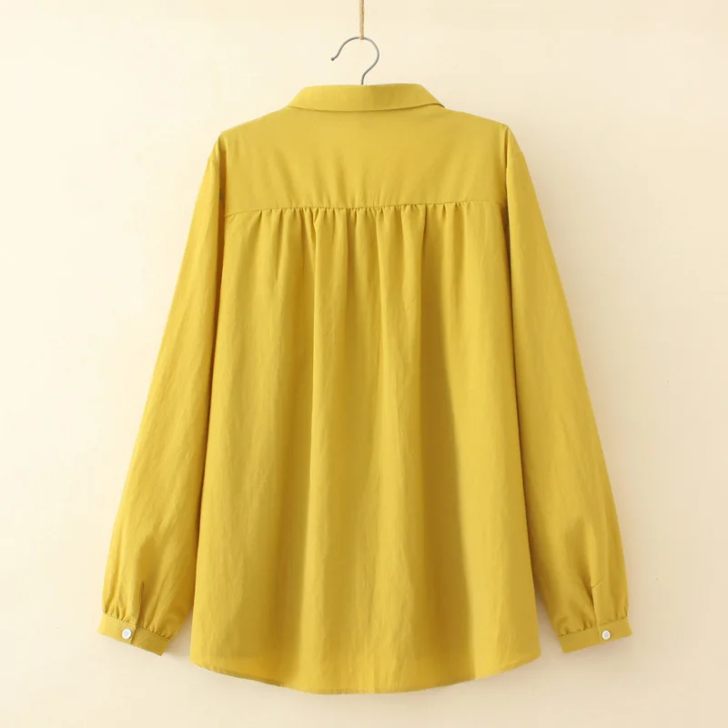 2023 Autumn Clothes Women Shirt Plus Size Loose Fold Shoulder Casual Solid Color Long Sleeved Blouse Curve S73 2316