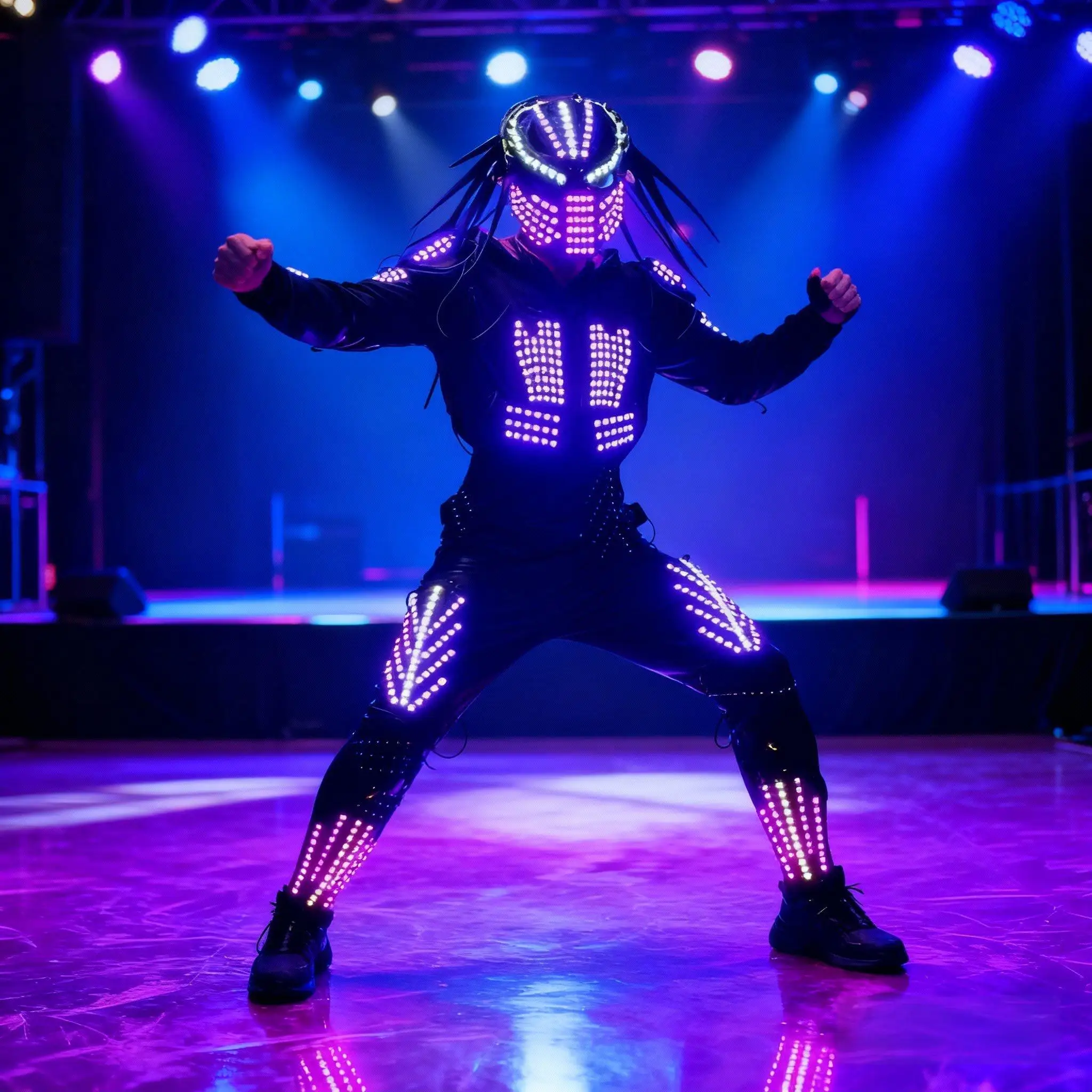 

Светодиодный костюм робота для мужчин: светящиеся перчатки, маска и комплект одежды для выступлений на сцене, танцев, вечеринок, баров и выступлений диджеев.