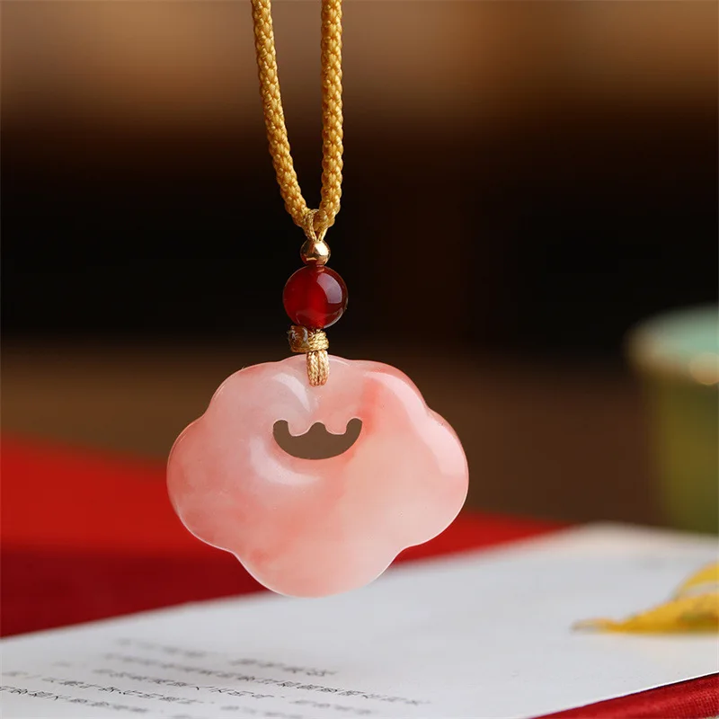

Cross-border hot-selling golden silk jade pendant with a pink peach blossom brew, jade stone doughnut, auspicious cloud, and of