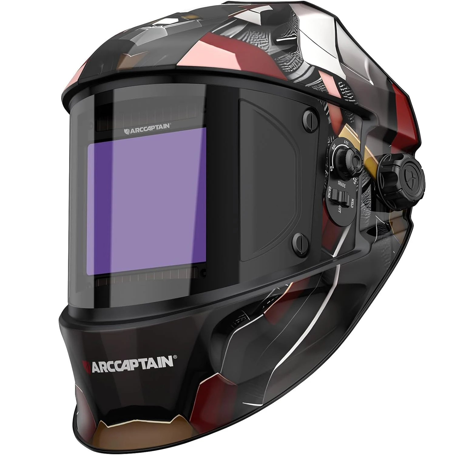ARCCAPTAIN Welding Helmet Auto Darkening Large Viewing Screen True Color 1/1/1/1 Optical Clarity