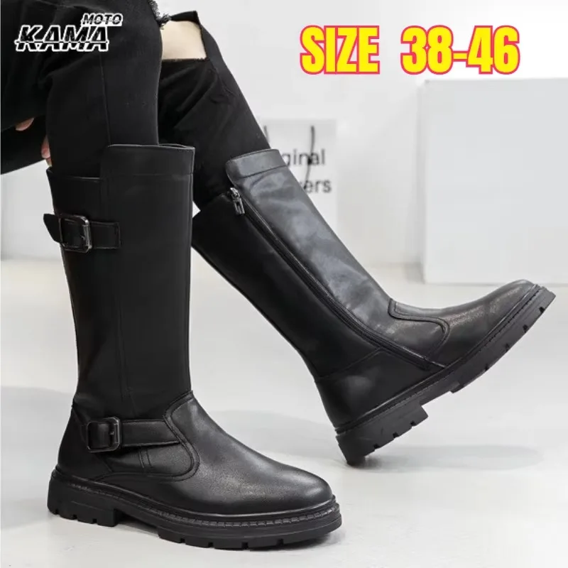 Size 38-46 Men's Boots Mid Calf Basic Motorcycle New Fashion Military Parade Boots Knight Thick Soled Long Boots Men's Shoes