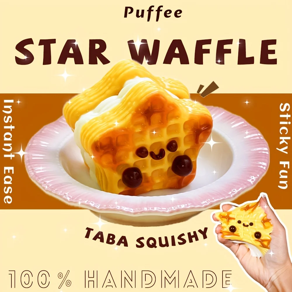 Star Waffle Food-grade Silicone Taba Squishy, Stress Relief ASMR Soft Handmade Squeeze Fidget Toy, Christmas Halloween Gift