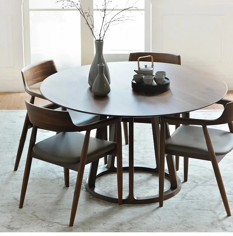 dining table black walnut round dining table restaurant solid wood round table simple mortise and tenon log home