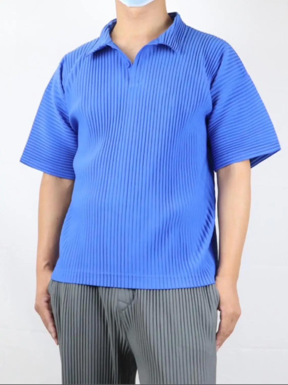 

Мужская повседневная рубашка с коротким рукавом, плиссированная, свободного кроя, дышащая, летняя, однотонная, Tagkita JM030, 100% полиэстер