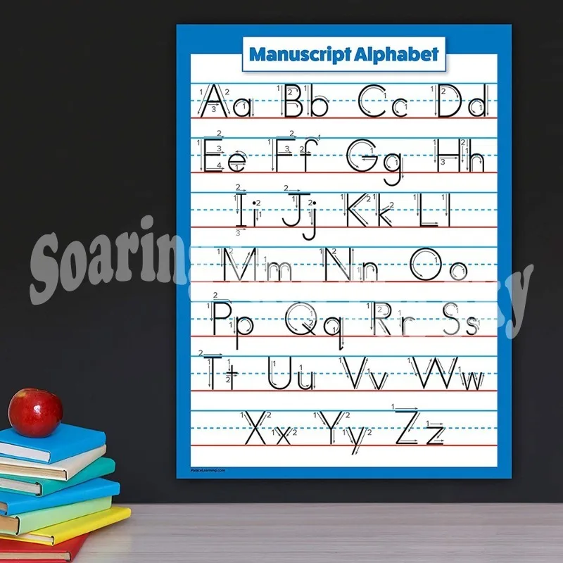 border Children's Education Poster 18x24 English Alphabet Handwritten Flower based Early Childhood Education Wall Painting