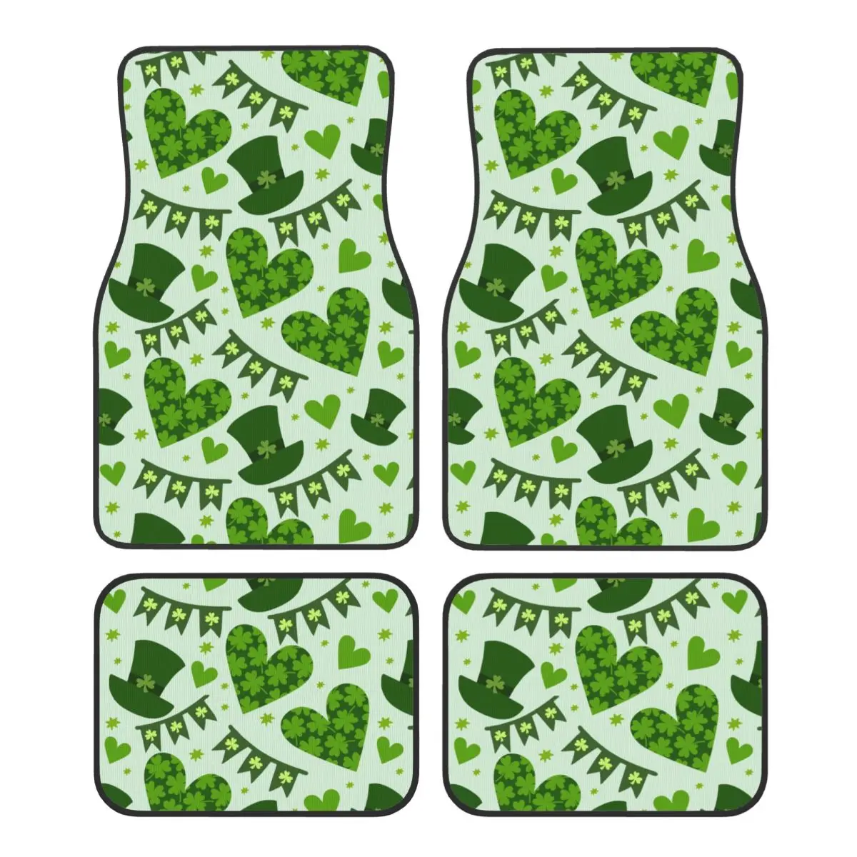 Saint Patricks Day Four Leaf Clover Universal Fit Car Floor Mats Cute Car Carpet Mat Set of 4pcs with Anti-Slip Backing Fit