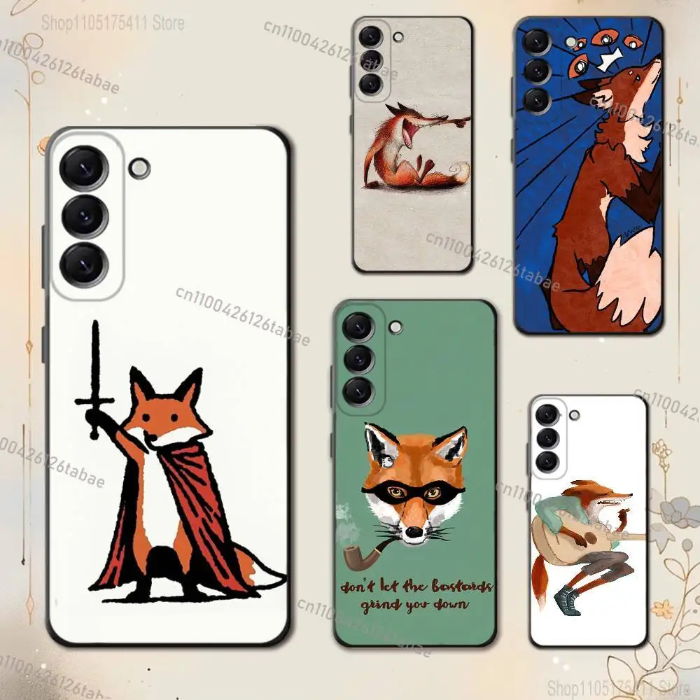 Cute cartoon fox art Phone Case For Samsung Galaxy A20,21s,22,31,32,52,53,72,73,80,91 Soft Liquid Silicone Black Cover