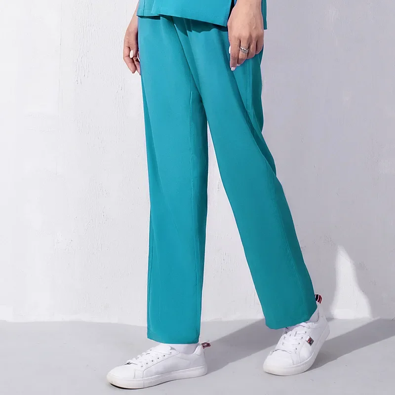 Pantalones elásticos de Color liso para médico, uniforme de enfermera, SPA Dental, ropa de trabajo médica de enfermería