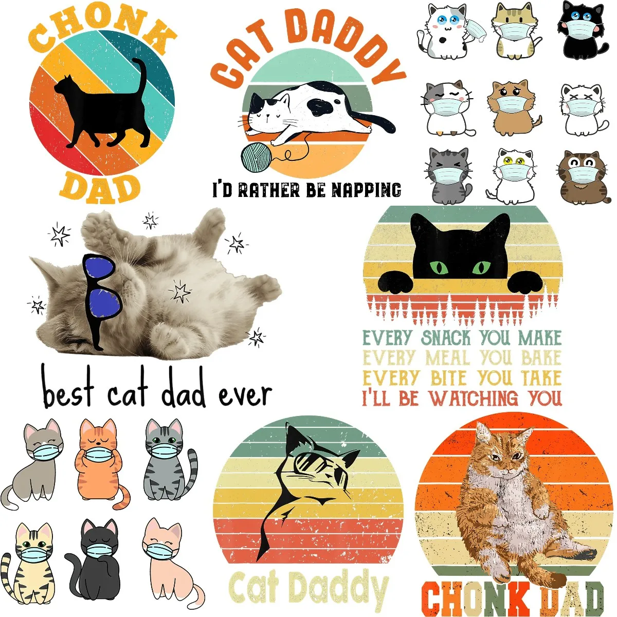 Cat Dad Patches Iron On Father's Day Heat Transfer Funny Animal Graphic Appliques For Clothing 2022 New Patter Men Graffic Patch