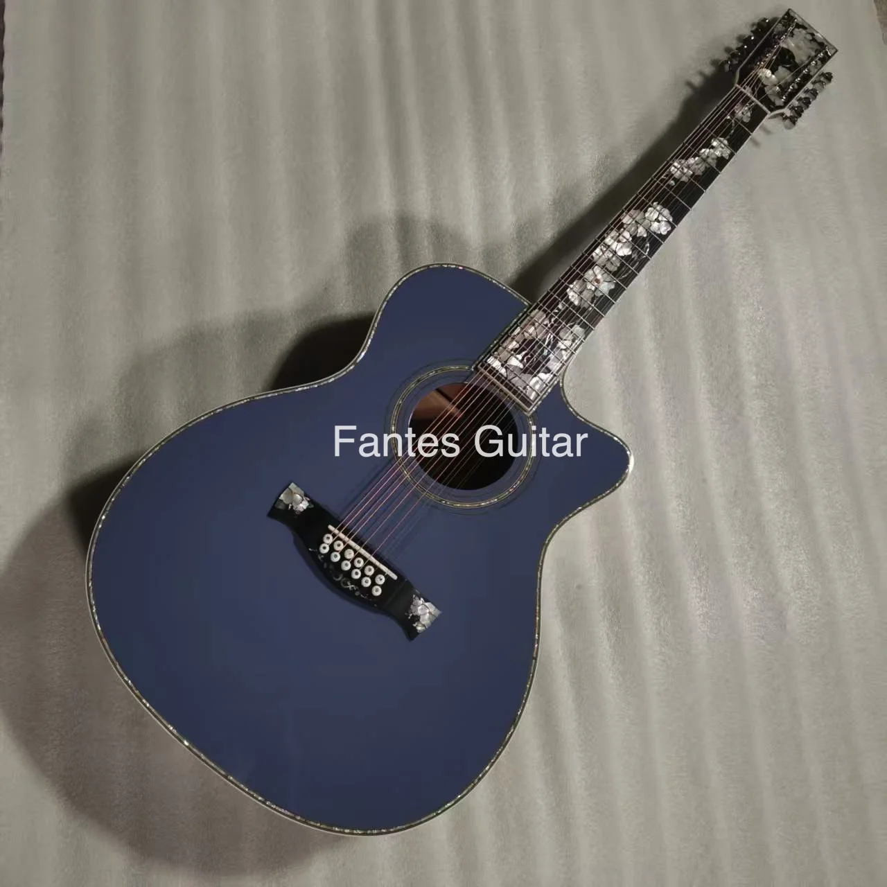 Custom Fantes Guitar OM Body 6 Strings 12 Strings Water Ripple Solid Back Side Cutaway Acoustic Guitar